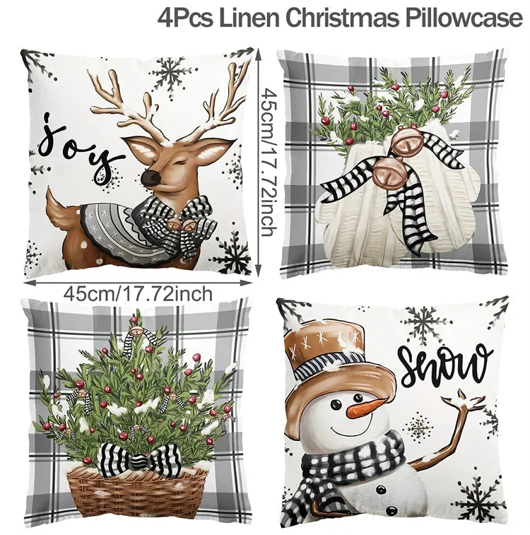 4pcs Christmas Cushion Cover Pillowcase Merry Christmas Decoration Linen Pillow Cases Home 2025 Xmas Gifts Pillow Covers 2026