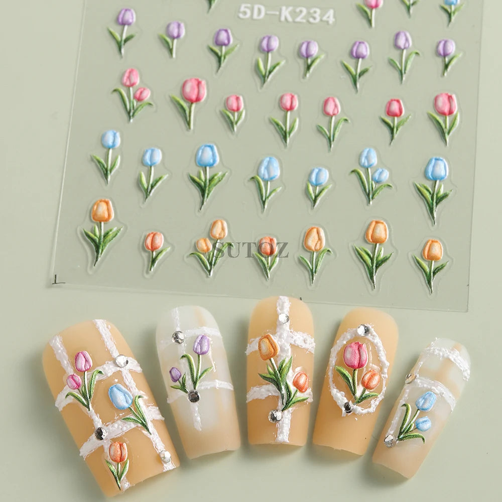 GL5D-K256 5D Sonnenblumen Nagelsticker - Herbstdesign Prägung