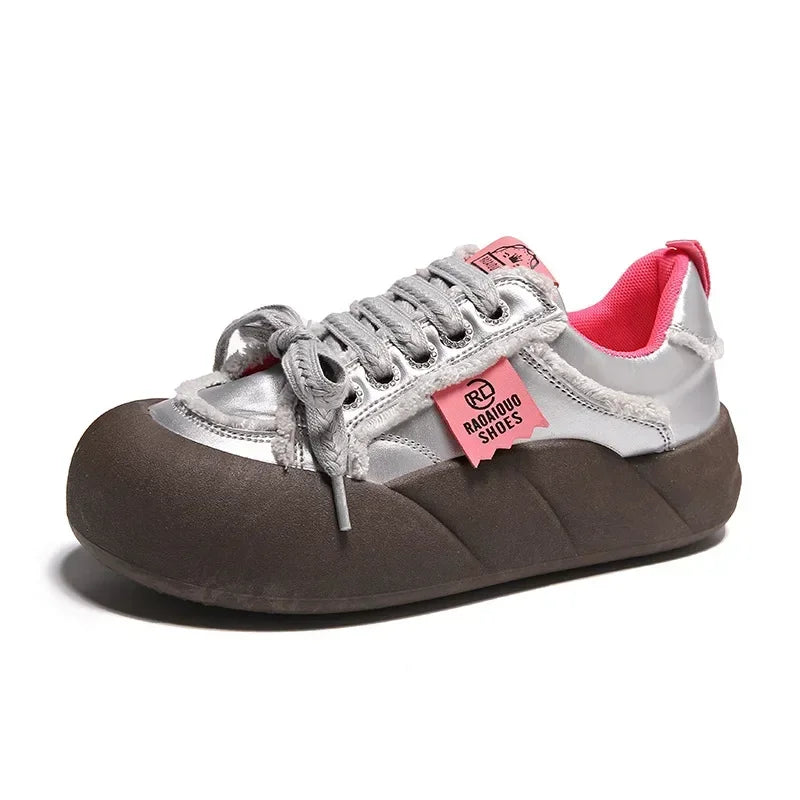 Women Flat New Wave Platform Sneakers Female Autumn New Round Toe Mixed Colors Women Casual Shoes Comfortable Breathable Loafers