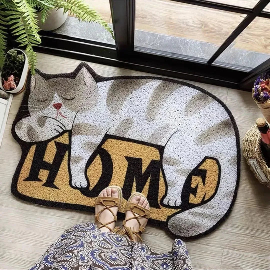 Welcome Cartoon Non-slip Doormat, Sand Scraping, Door Entrance Doormat, Hallway Bath Rug, Dust Removal Carpet, Wire Loop Footpad