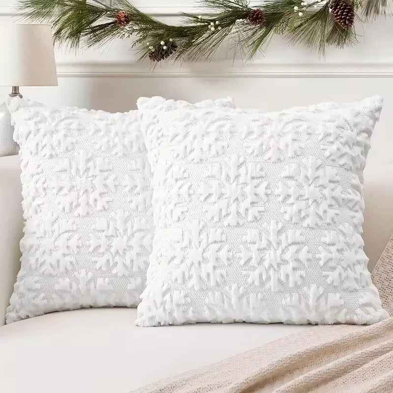 17.72x17.72 Inch Christmas Pillow Cover 3D Embroidered PlushCushion Case Zipper Snowflake SnowmanTree Pattern for Sofa Bed Decor