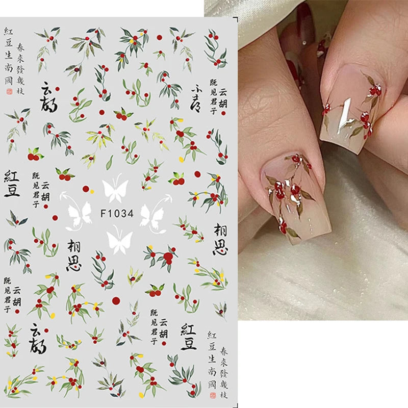 New Spring Fresh Flowers Butterfly 3D Nail Stickers Colorful Laser Butterflies Geometric Pattern Stickers Nail Decoration 1PCS