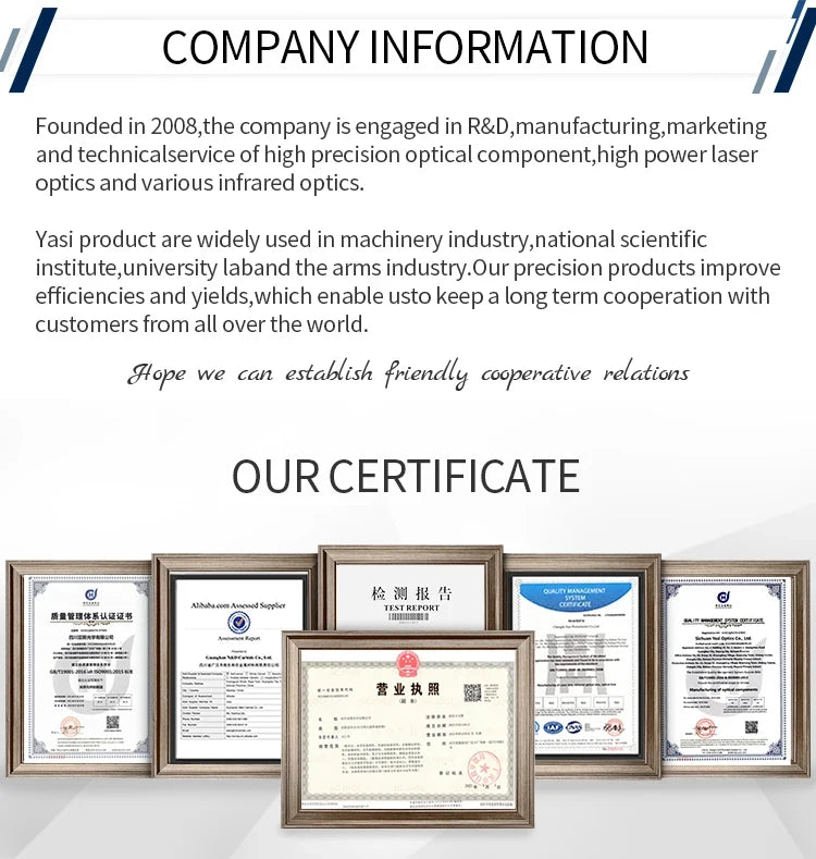 Yasi China CO2 PVD ZnSe Laser Focus Lens Dia.18 19.05 20 mm FL38.1 50.8 63.5 101.6 127mm for Laser Engraving Cutting Machine