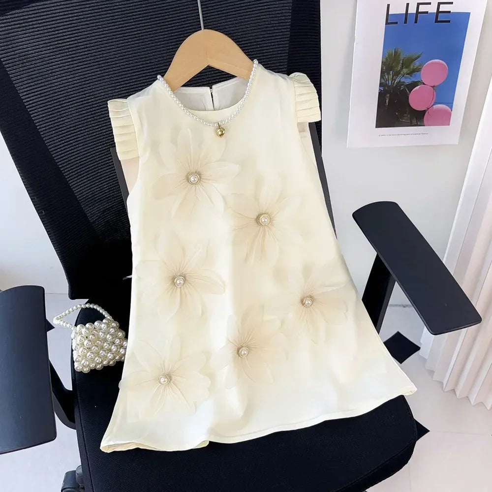 Kids Dresses for Girls 3D White Flower Princess Dress Girls' Pink Clothes Summer New Casual Vest Dress Flower Girl Dresses