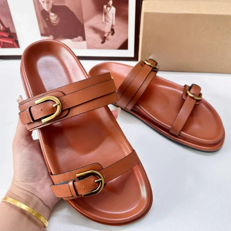 BUVAZIK Modell Buckle Sandale - PU Leder Flach 1cm Damen