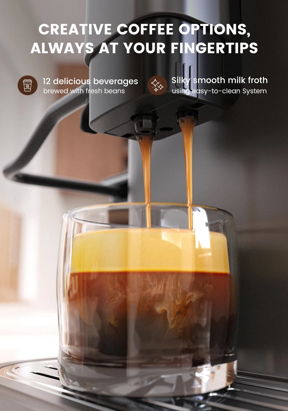 Mcilpoog WS-D5  Automatic Coffee Machine - Smart Wi-Fi , 12 Coffee Varieties, Touchscreen & Built-In Frother/1.5L Tank for Home