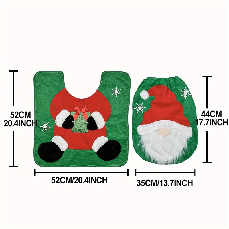 Funny Santa Toilet Seat Cover Set 2PC, Christmas Bathroom Decor With Soft Mat For Xmas Party Home Decoration Gift