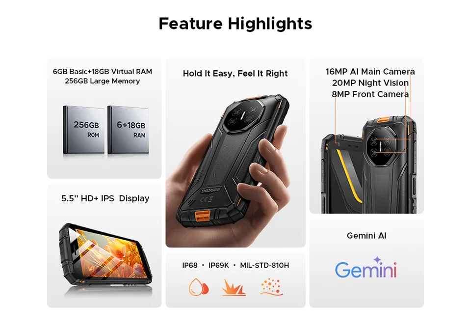 DOOGEE Fire 3 Ultra Robustes Telefon - Kapazität 8350mAh 18W 5,5 Zoll