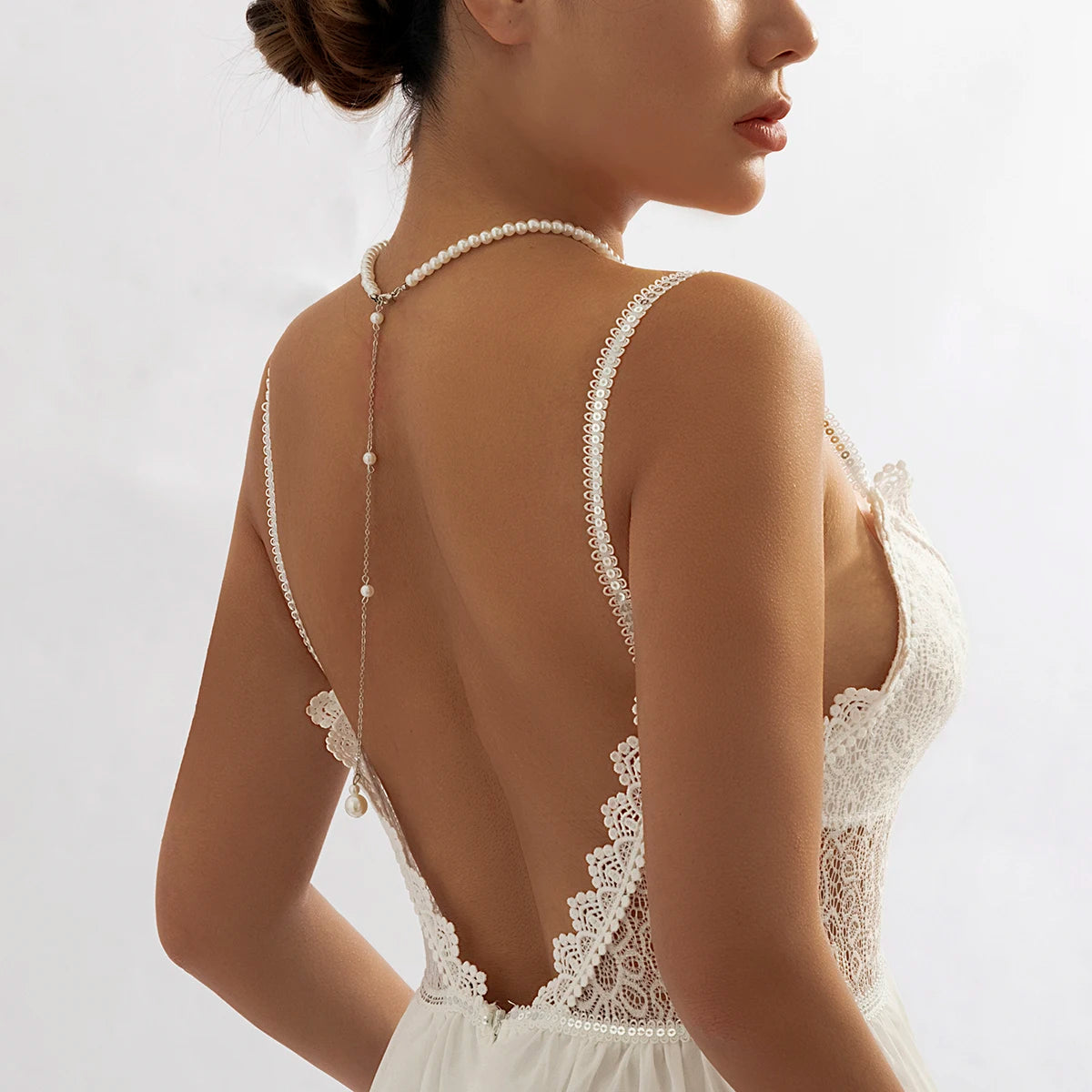 Vintage Elegante Simulierte Perlen Schlüsselbein Choker Halskette Für Frauen Lange Kette Quaste Anhänger Hochzeit Schmuck Bikini Brust Kette