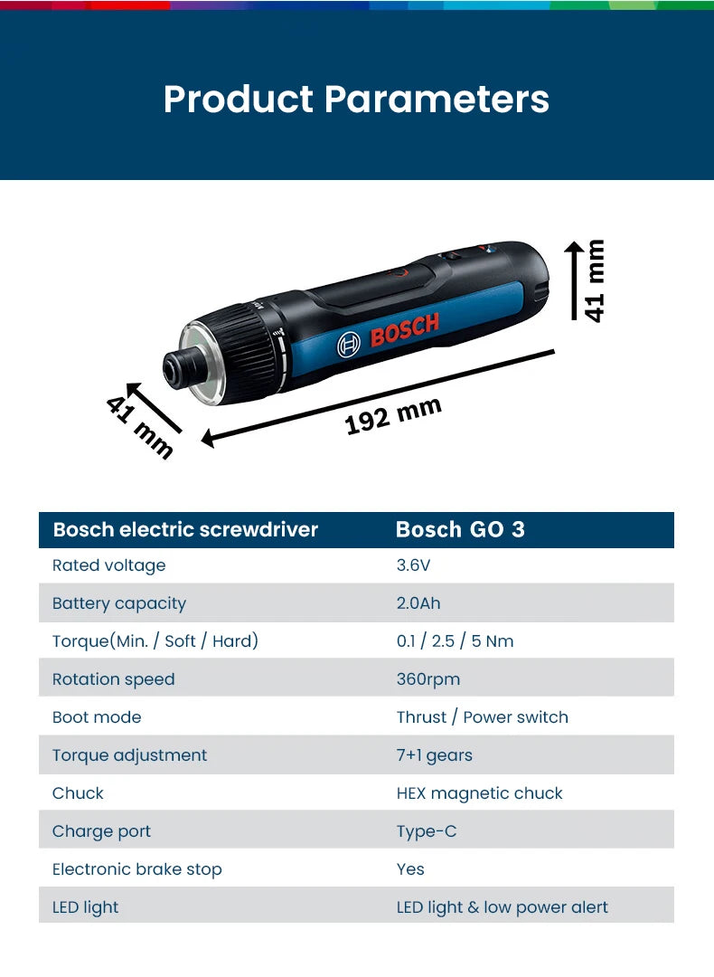 Bosch GO 3 /GO2 Cordless Screwdriver 3.6V Rechargeable Electric Screw Driver Multi-Function Drill Repairing Power Tools Kit GO 2