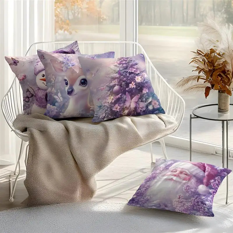 Purple Christmas Decoration Cushion Pillowcase Printed Polyester 45x45cm Throw Pillowcover Decorative Sofa Cushion Pillowslip