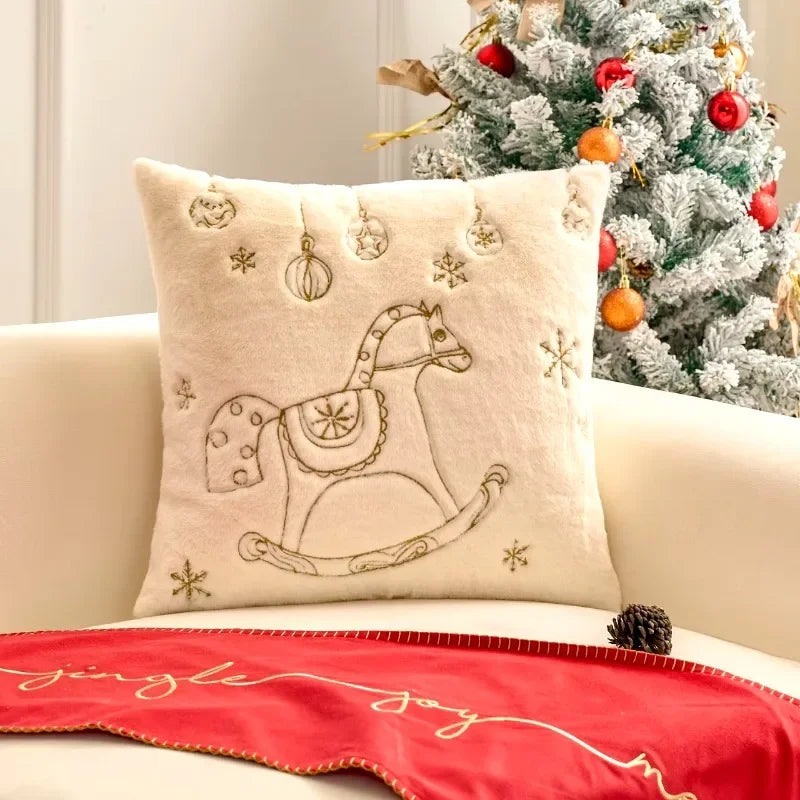 Simple Pillow Case Plush Christmas Embroidered Cushion Cover Soft Comfortable Festival Decorative New Year's Home Pillow Case