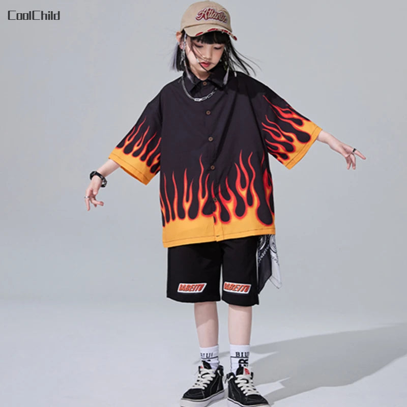 Jungen-Streetwear-Set 2025: Hip-Hop Flame-Design - Urban Dance Collection