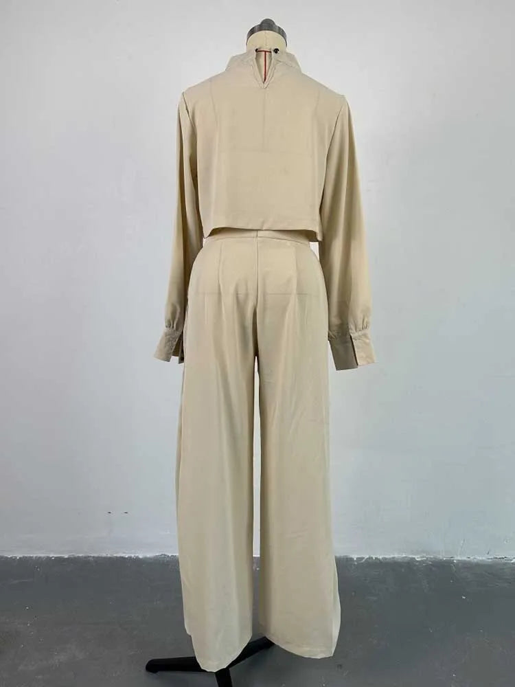 Elegant Women's Sets Two Pieces Solid Color Set Autumn Spring Piece Long Sleeve Loose Blouse and Pants Female Suit Bourgeois