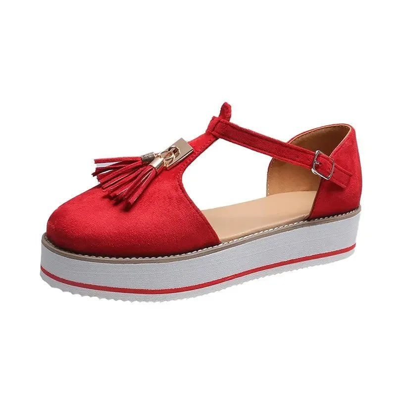Women's Sandals Summer 2025 Casual Flat Platform Heel Tassel Buckle Strap Female Sandals Platform Vulcanized Shoes for Women New