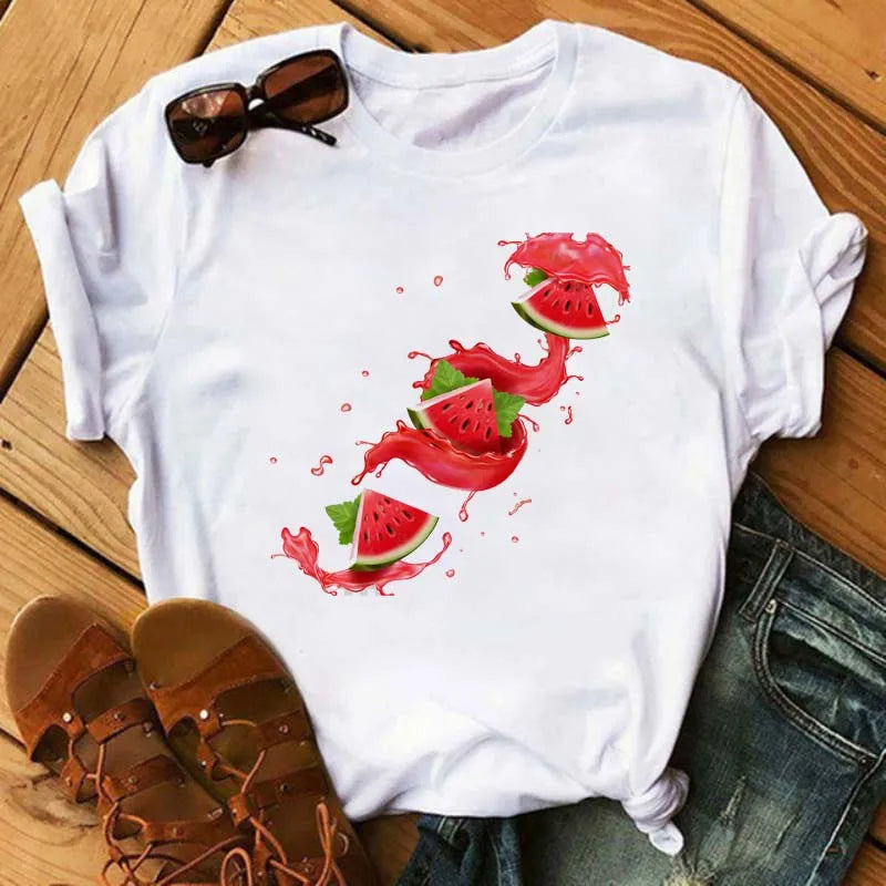 Women's T-shirt Fashion Fruit Watermelon Print Women's T-shirt Spring/Summer Cute Short Sleeved Top T-shirt Clothing