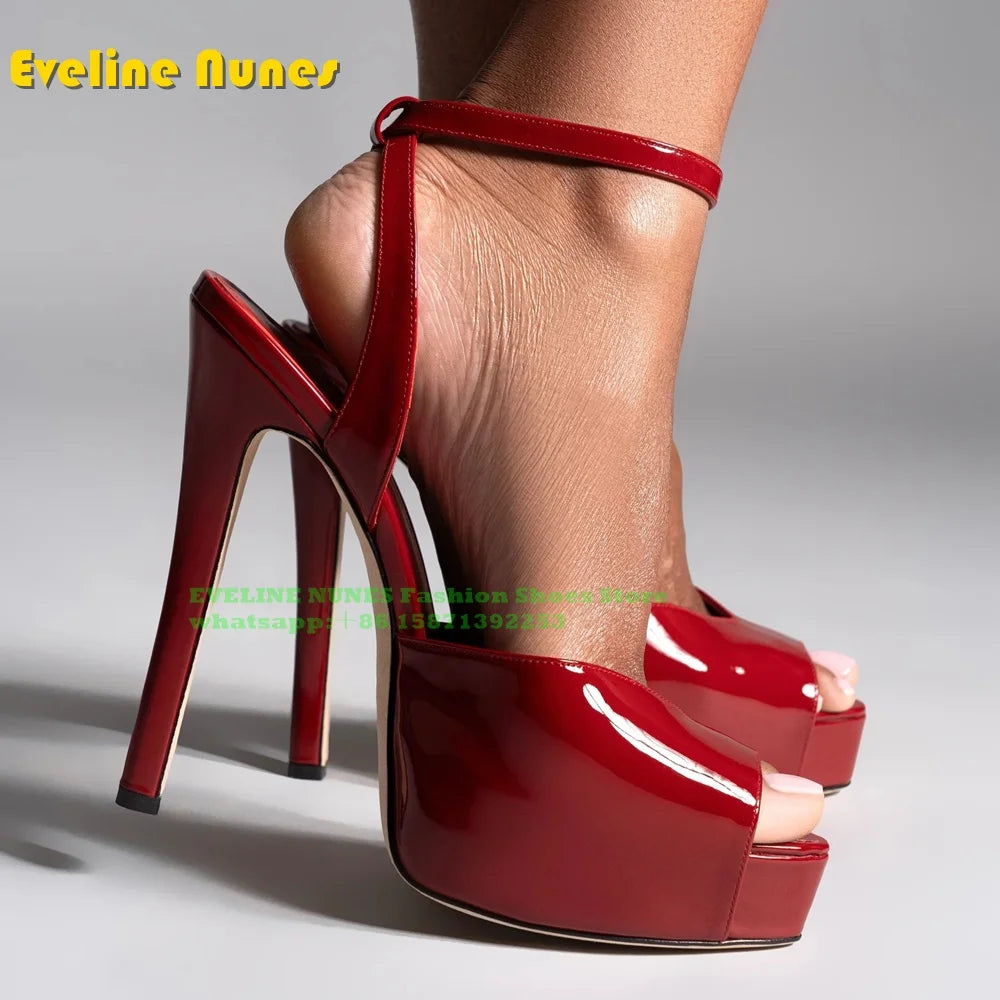 Peep Toe Platform Buckle Strap Red Sandals Pointed Toe Thin Heel Slingback elegant Women Runway Show Shoes Spicy Girl Party Trend