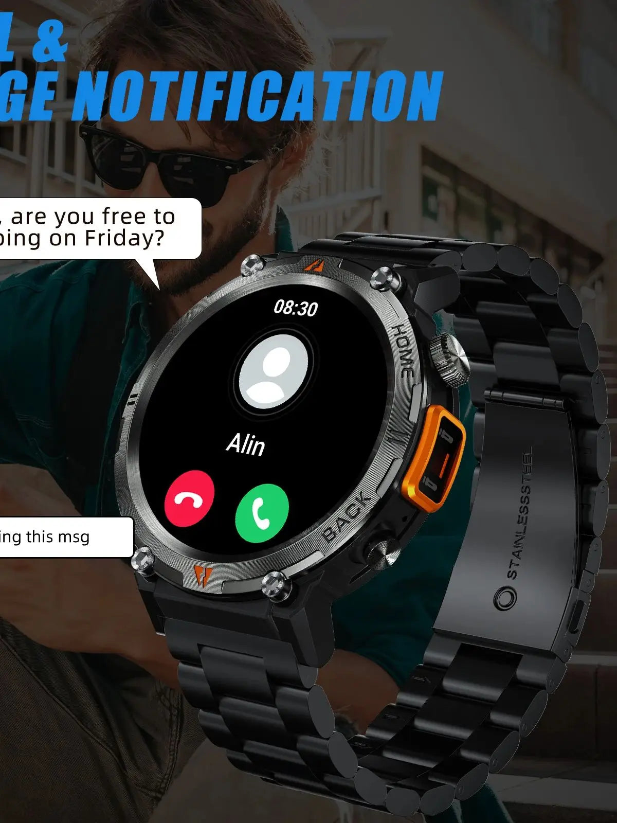 LaNikar 2025 KE3 Smartwatch - Bluetooth Anruf Herren Vollbild Touchscreen Gesundheitsmonitor Stahlring