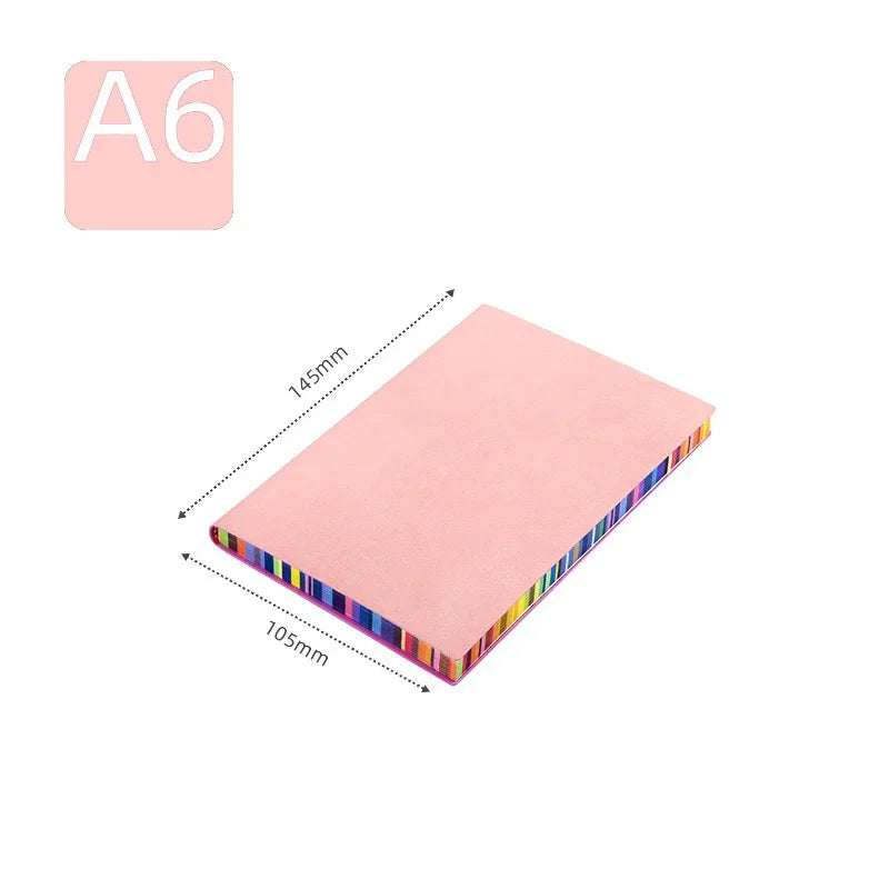 Cute Notebook 2025 - 200 Seiten A5/A6 PU Leder Rainbow Color Edge Schule Tagebuch
