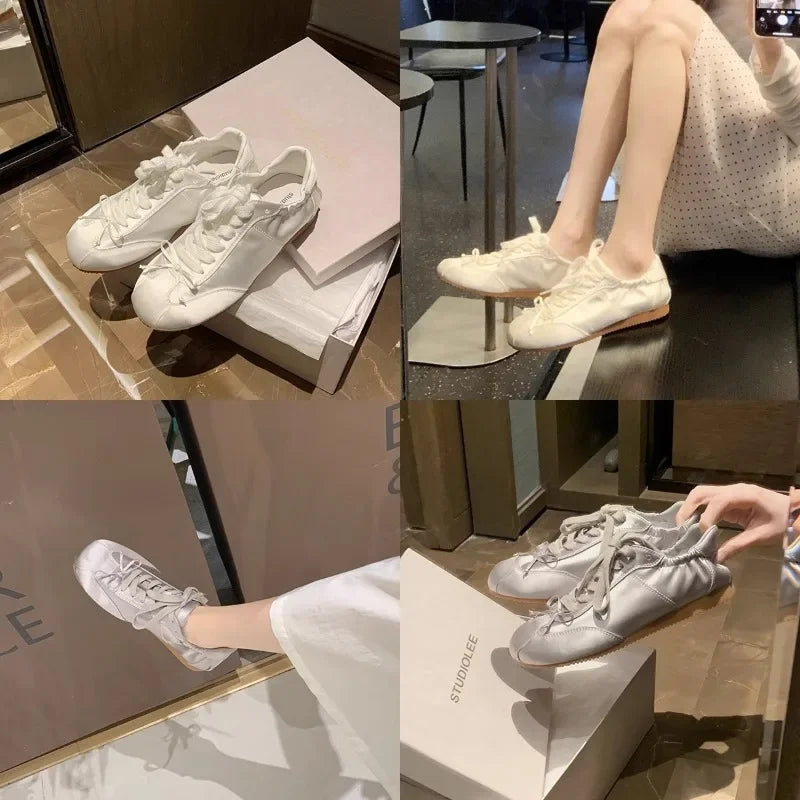 Comemore 2025 Neu Sommer Damen Ballet Stil Süß Mädchen Sport Board Schuhe Mode Satin Schleife Freizeit Flats Damen Komfortabel