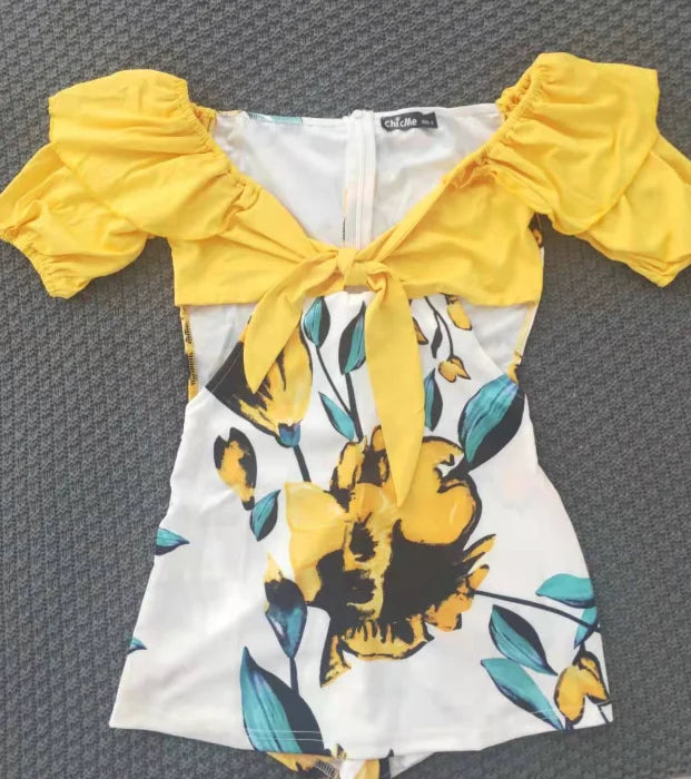 Viadidy Schulterfrei Rüschen Romper - Polyester Stretch S