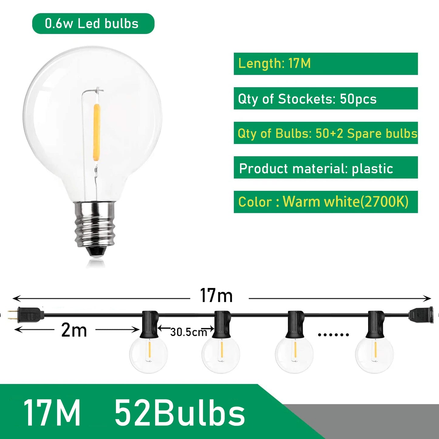 Festoon LED Lichterkette - Globe String Light G40 Outdoor Weihnachten Party Garten Deko Girlande Terrasse