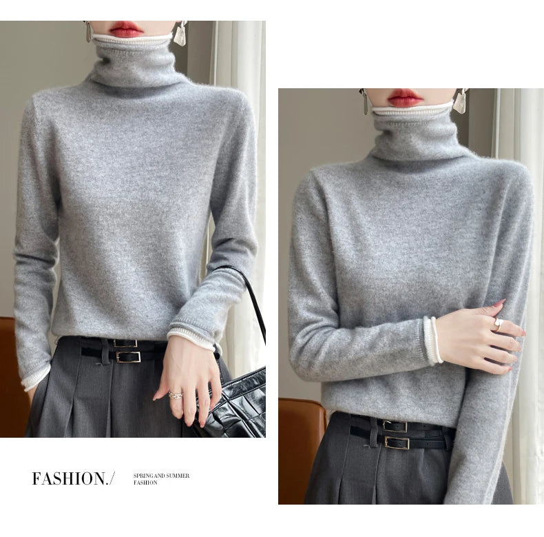 SHUANGYANROADCN Merino Rollpullover - Größe M, Merinowolle