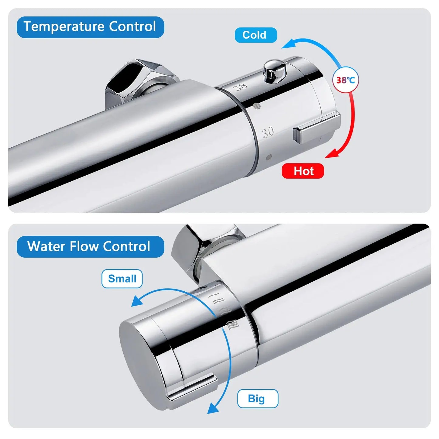 Duschmischbatterie mit Thermostat, 38 ° C-Sicherheitsknopf, runder thermostatischer Chrommischer für Badezimmer und Badewanne, oberflächenmontiert by Golden Bridge Store