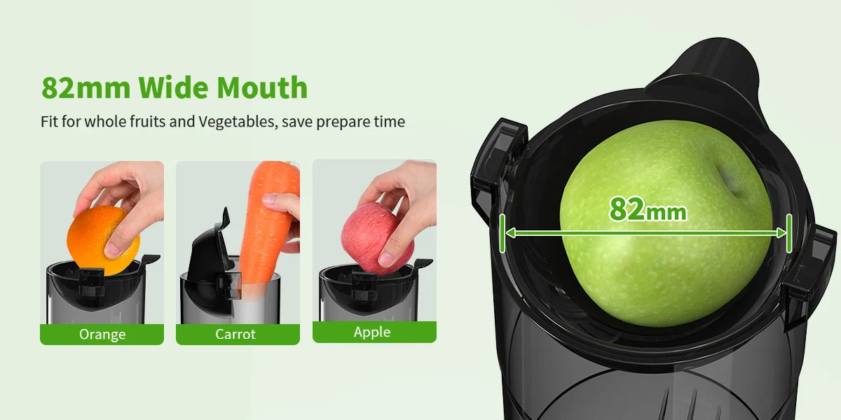 AIRMSEN Slow Cold Press Juicer, large diameter, filterless design, easy to clean, suitable for vegetables and fruits.