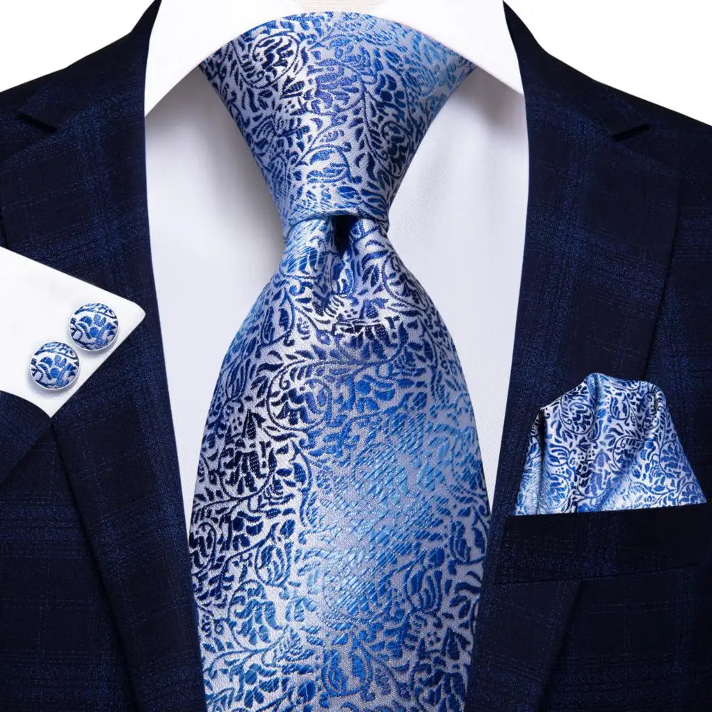 Hi-Tie Seiden-Herren-Krawatten-Set Blumenmuster Gelb Gold Krawatten und Taschentücher Manschettenknöpfe-Set Herren-Hochzeits-Party-Anzug-Mode-Halskrawatte C-3053