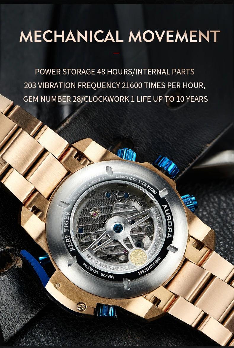 REEF TIGER design sport automatic watch spider dial