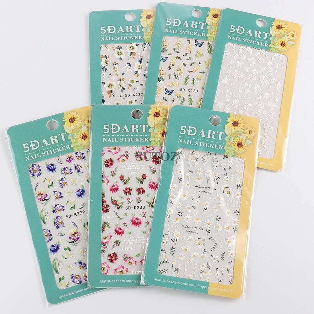 GL5D-K256 5D Sonnenblumen Nagelsticker - Herbstdesign Prägung