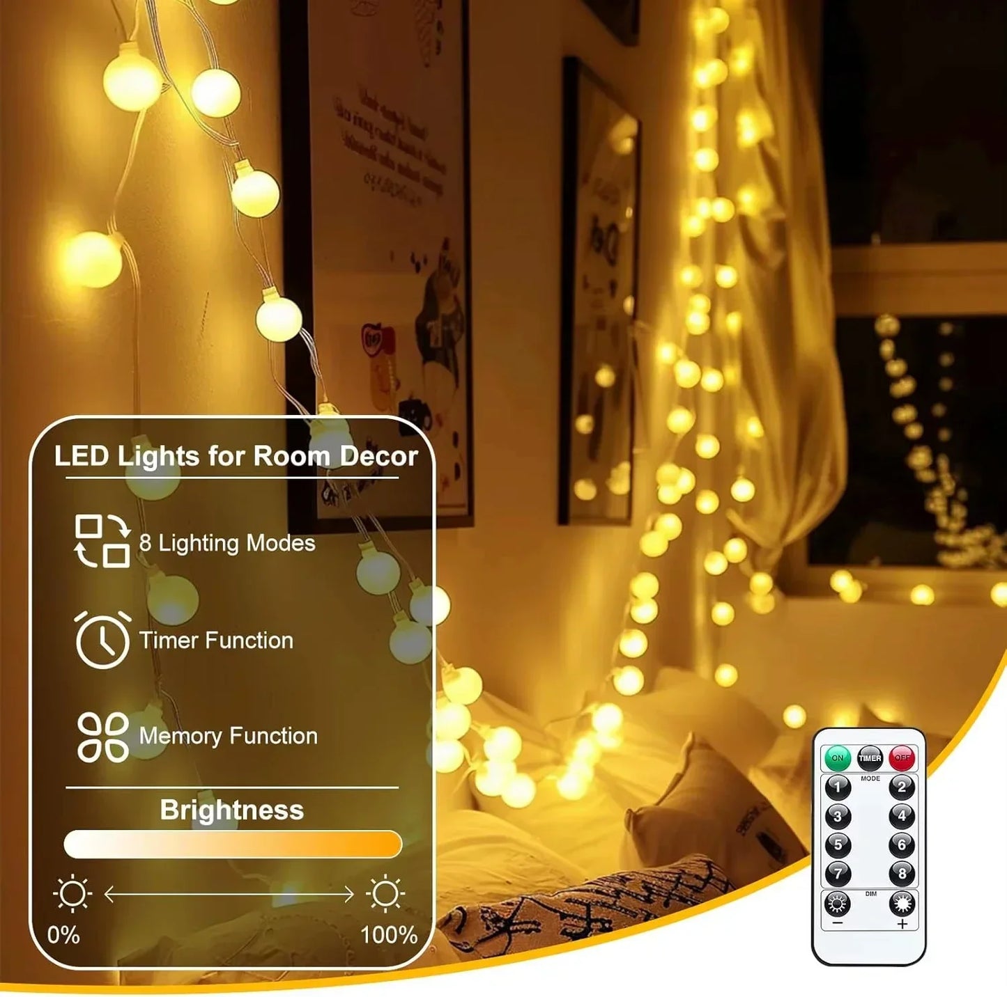 LuminaUSB Balllichter Mit Fernbedienung - Länge 6–10 m USB Warmweiß