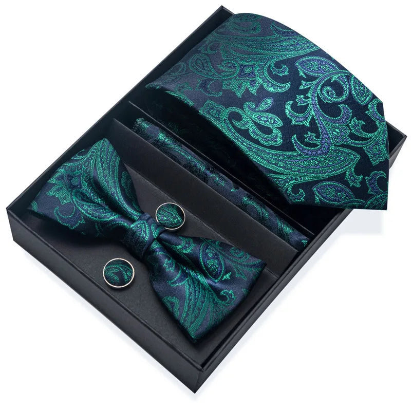 Men's Tie Pin cuff square bow Tie with pocket square cufflinks Set Paisley Men's Business Wedding Suit Accessories 6-piece set