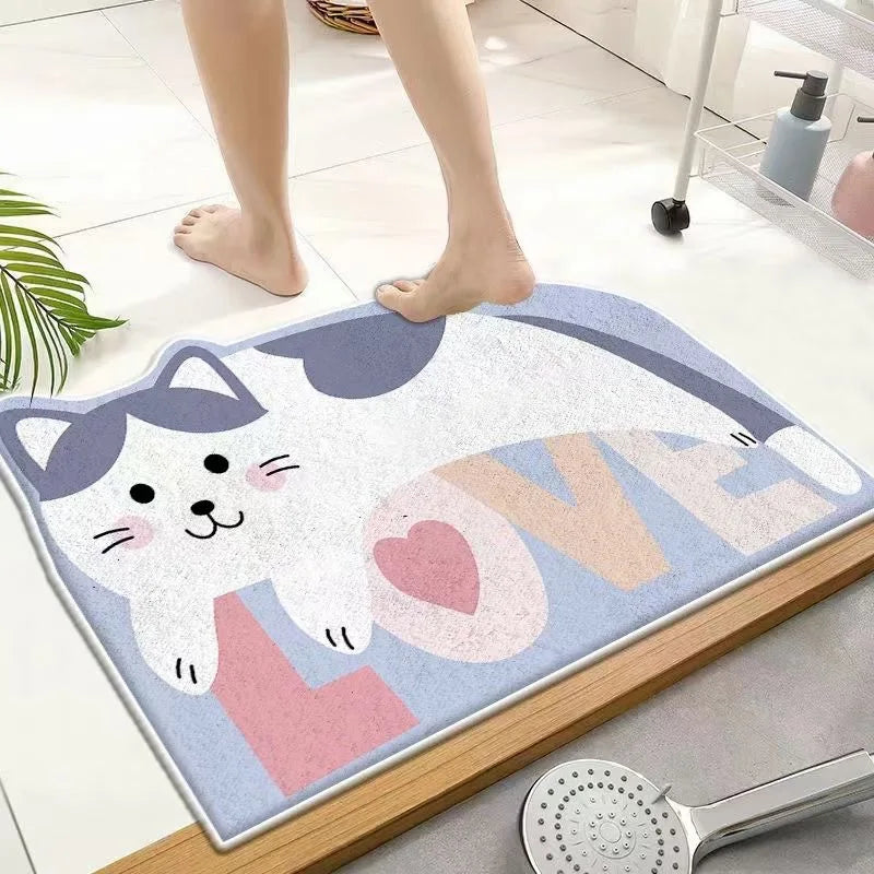 Panda Cartoon Dog Pattern Soft Cushion Bath Mat Quick Dry Super Absorbent Non-slip Bathroom Rug Diatom Mud Carpets Waterproof
