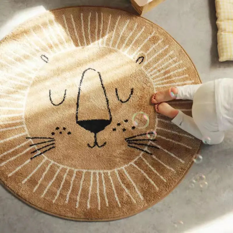 Photography Props Cartoon Round Shape Mat for Children Kid Play Pad Round Carpet Lion Playmat Living Room Carpet Rug for Bedroom