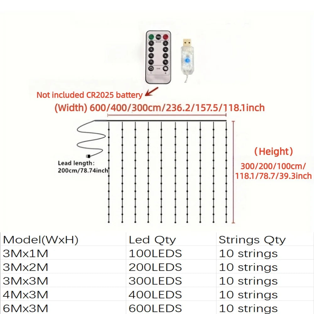 LichterVorhang USB LED Mit Fernbedienung - Länge 2 m, LEDs 120, 5 V