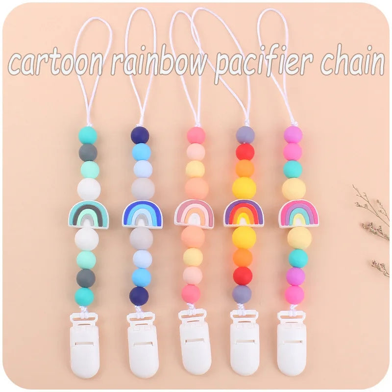Baby Pacifier Clip Newborn Cartoon Rainbow Silicone Pacifier Chain Infant Nipple Soother Chain Clips Holder Nursing Toys