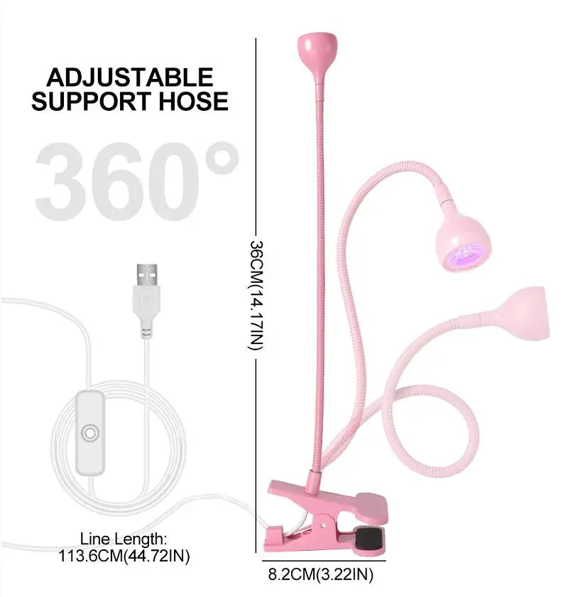 Lampă LED pentru unghii 3W, lampă flexibilă cu gât de lebădă, uscare rapidă, uscător de unghii cu gel, lumină pentru întărirea unghiilor cu gel