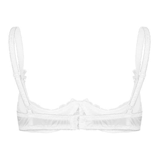 Women's 1/2 Cup elegant Bra Underwire Push Up Lace Trim Padded Bandeau Adjustable Straps Lingerie Underwear Back with Hook Bustier