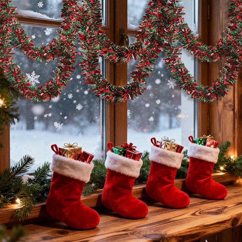 5/10er-Pack 78,74 Zoll Weihnachtsbaum-Hängegirlande, Weihnachtsgirlande, rotes und grünes Lametta, Bandornamente, Urlaub, Zuhause, Partyzubehör