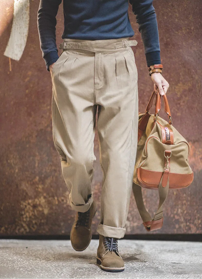 maden adjustable high waist khaki cargo pants vintage style for men