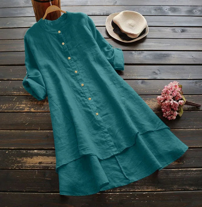 Tibet Damen Cardigan Einfarbig - Baumwolle Hanf Langarm