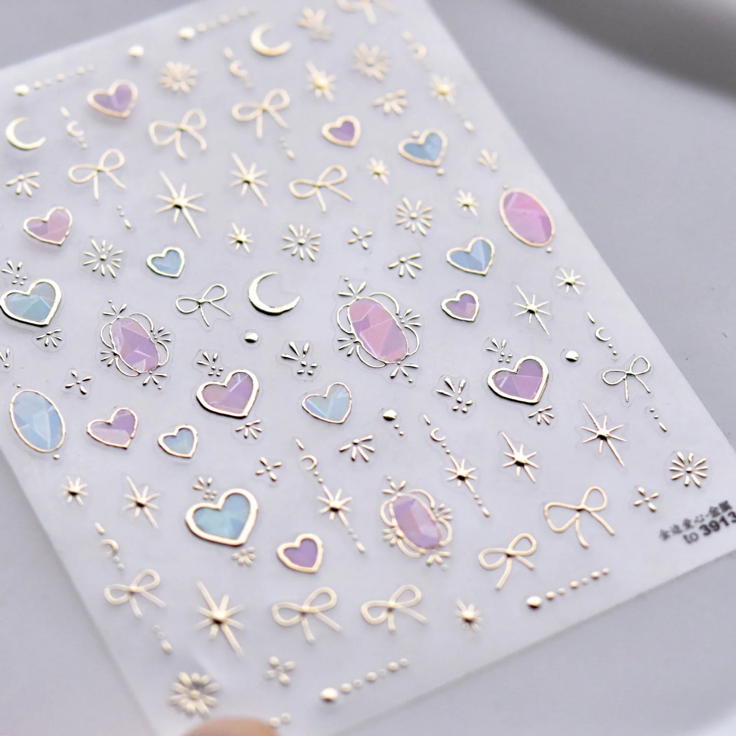 RhstoeChoice 5D Nagelsticker Goldrand - Herz Mond Stern