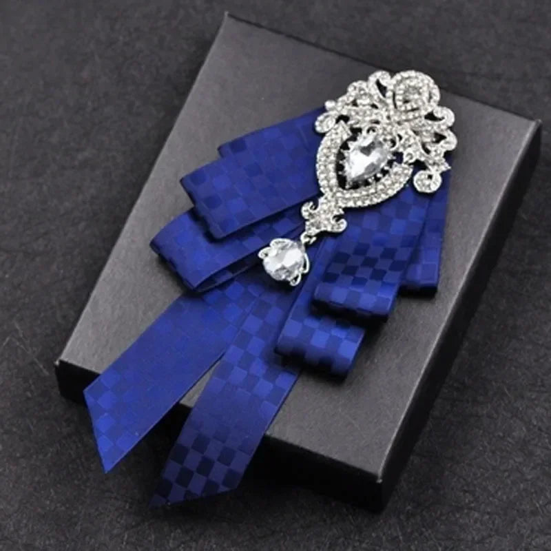 Fashion Handmade Bow Tie Wedding Collar Luxury Rhinestone Bowtie Necktie Brooch Pocket Towel Square Set Gift for Men Accessories
