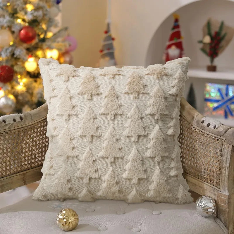17.72x17.72 Inch Christmas Pillow Cover 3D Embroidered PlushCushion Case Zipper Snowflake SnowmanTree Pattern for Sofa Bed Decor