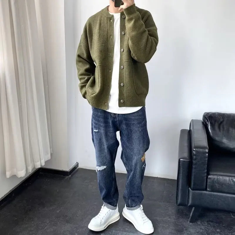 Wulend Jhy4922 Strickcardigan Herren O-Kragen Mit Knöpfen - Größe Einheitsgröße, Material Polyester, Langarm