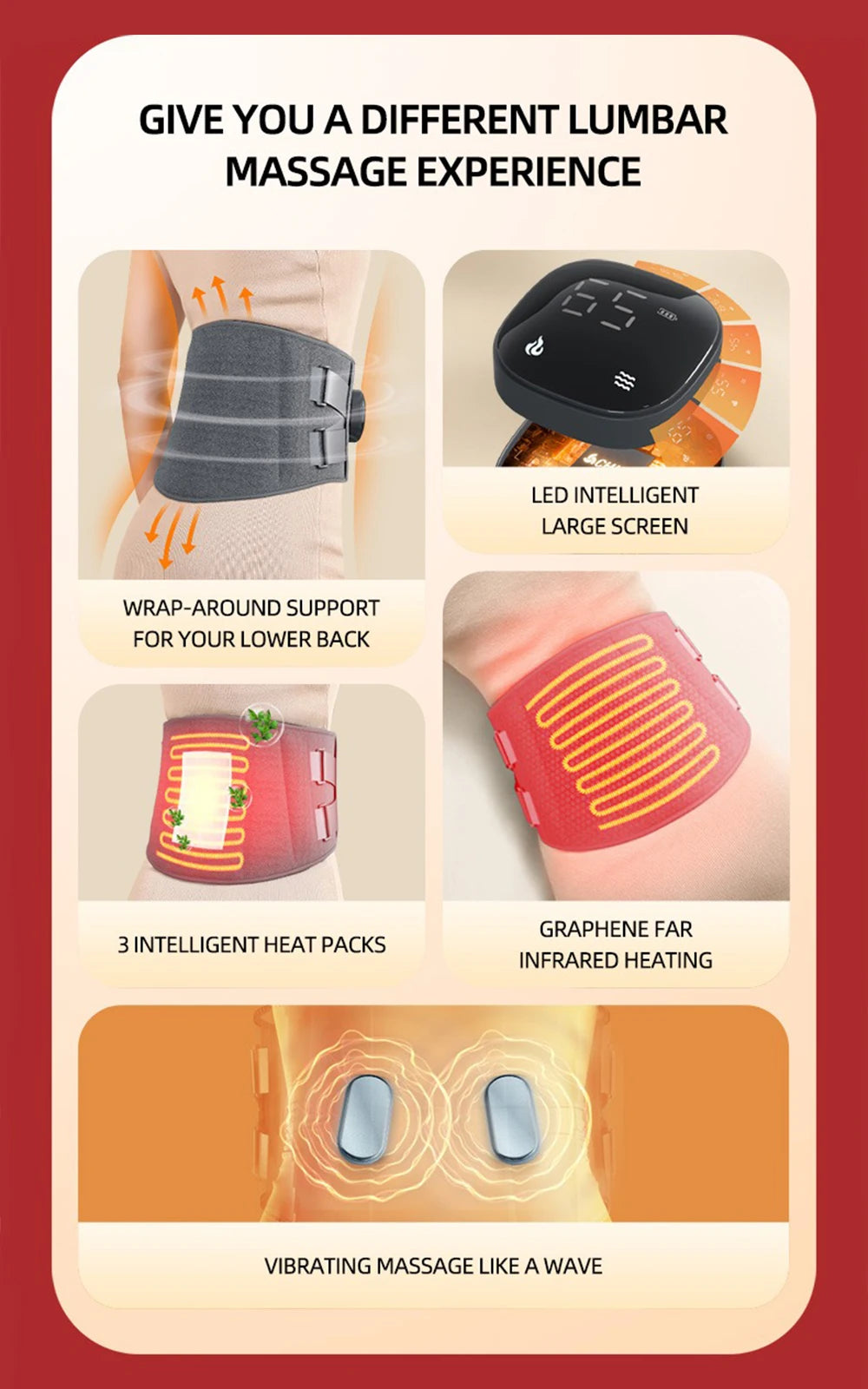Electric Heating Waist Massager Support Belt Vibration Hot Compress Vibration Lumbar Brace Belt Back Relax 3 Gears Adjustment