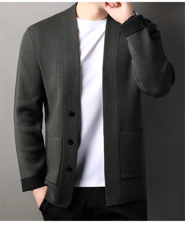 CN Cardigan Einfarbig - V-Ausschnitt, Polyester, Einreihiger Verschluss