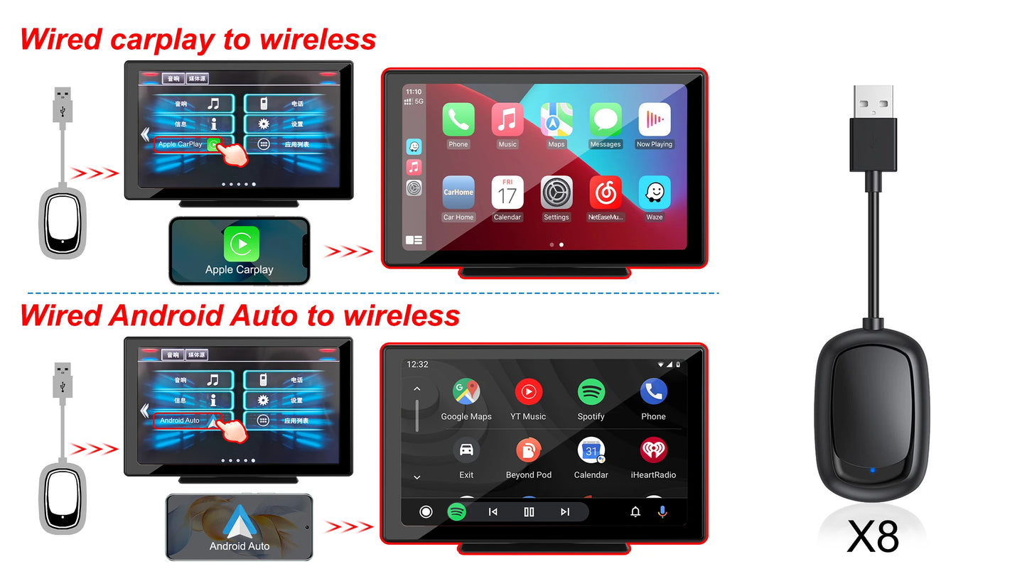 IHeylinkit 2024 New 2 In 1 Mini Wireless Carplay Android auto Wireless Adapter Smart connectivity for most vehicle models